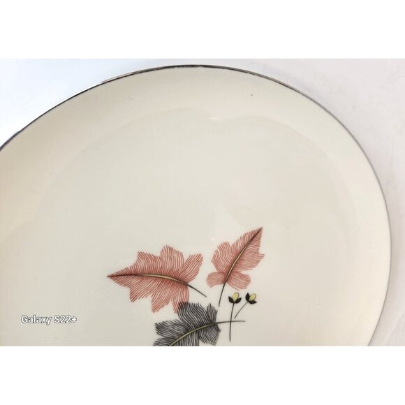 Trio by Lenox X-446  Gray & Pink Leaves, Coupe, Platinum Trim 1954-1968 MCM - Picture 4 of 9